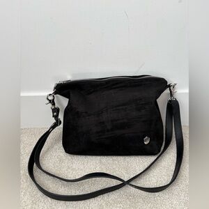 Poppy Barley Black Leather Velvet Crossbody Bag Matte Finish Silver Hardware